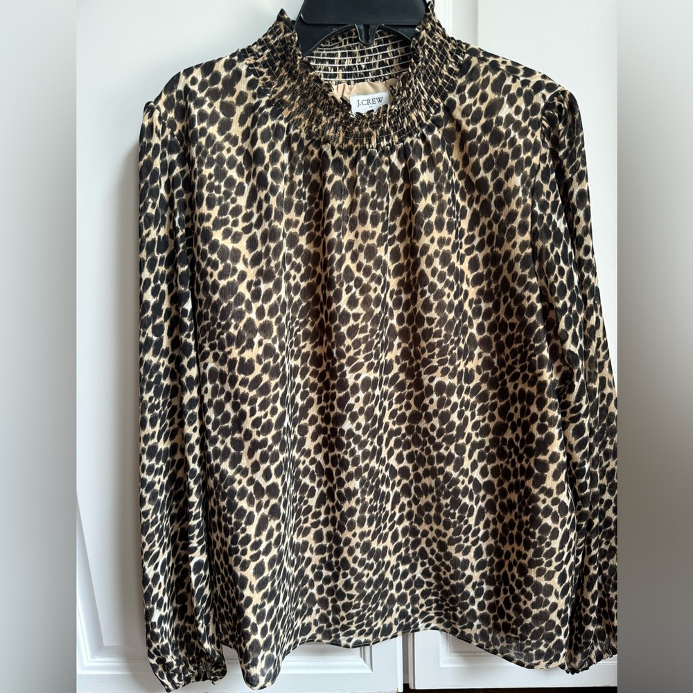 J.Crew leopard blouse with smoked neck. Dress up or down.